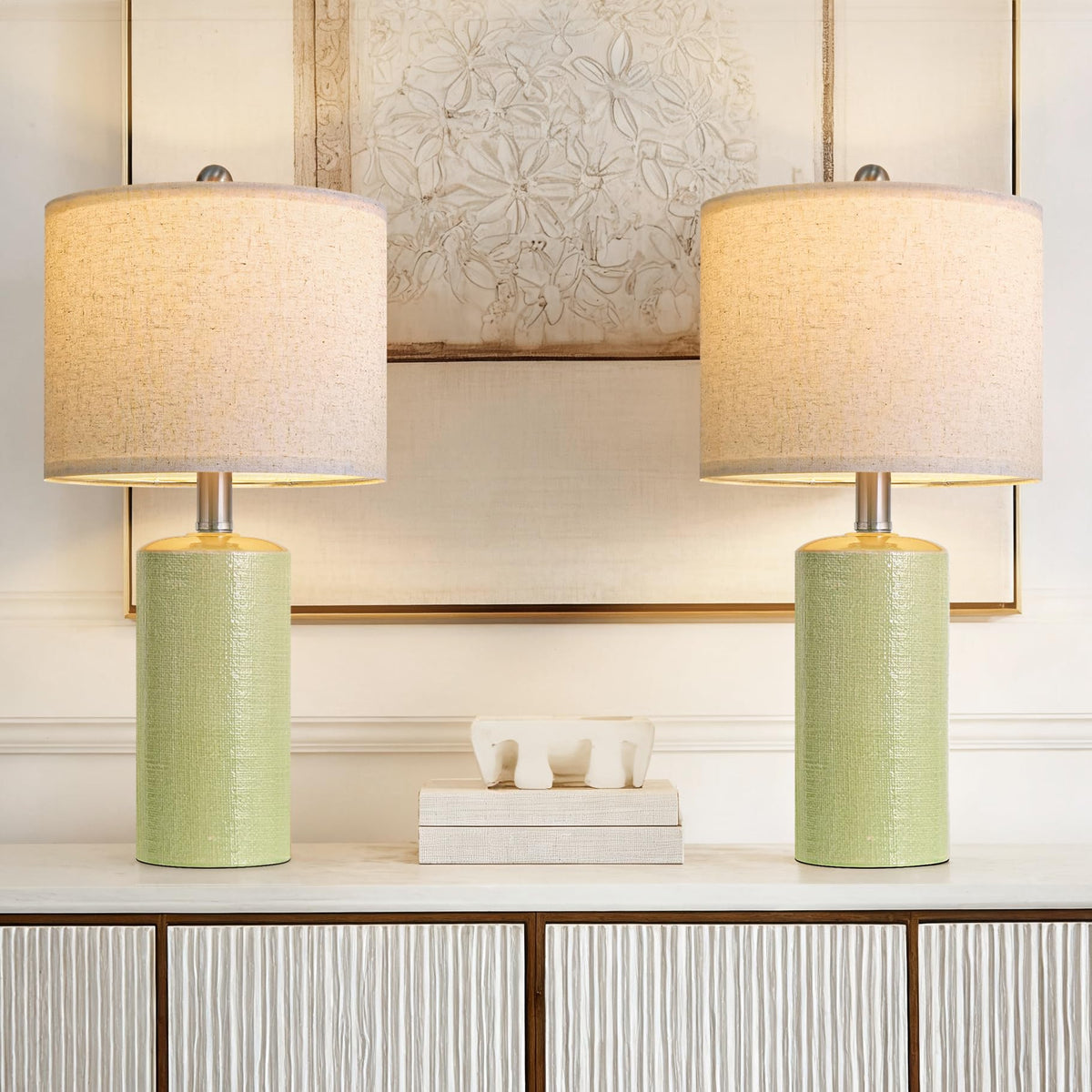 20.25" Small Single Table Lamp for Bedroom Modern Ceramic Nightstand Lamp