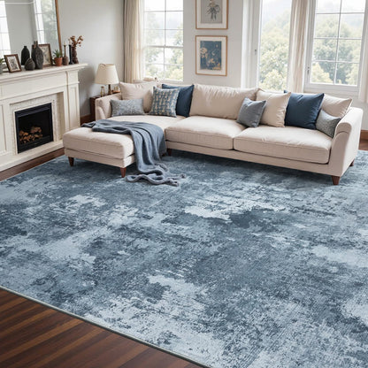 6x9 Ft Abstract Washable Area Rugs for Living Room Blue