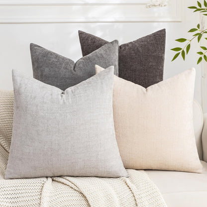 Set of 4 Soft Textured Throw Pillow Covers 18x18 Inch Cozy Decorative Farmhouse Cushion Cover Square Accent Pillow Cases for Bed Couch Sofa Living Room, Beige Taupe Brown