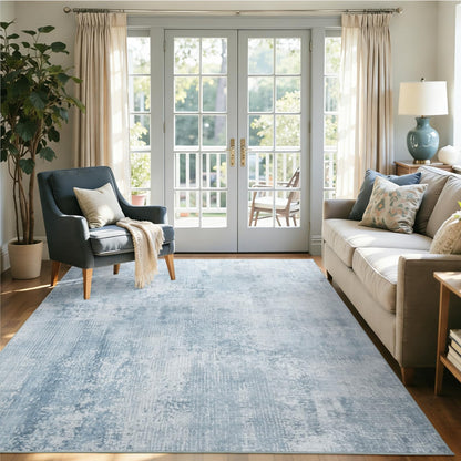 6x9 Ft Abstract Washable Area Rugs for Living Room Blue
