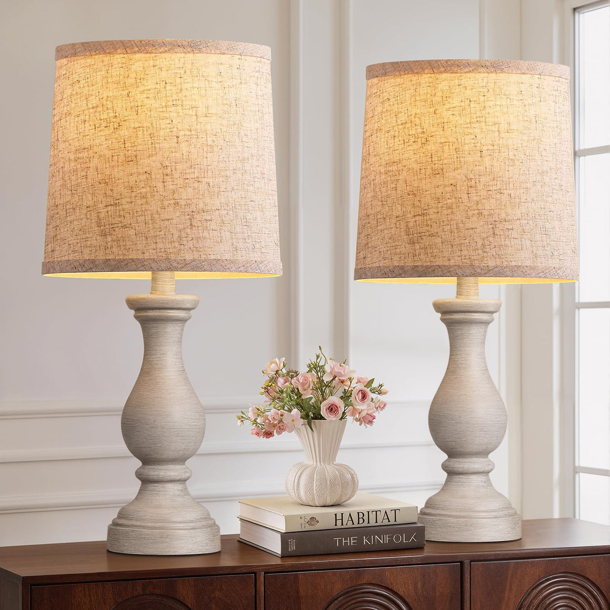 Seealle 22" Farmhouse Table Lamp, Rustic Bedside Lamp for Bedroom