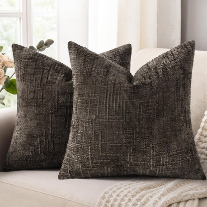 decorUhome Textured Chenille Throw Pillow Covers 18x18 Set of 2 Cream White