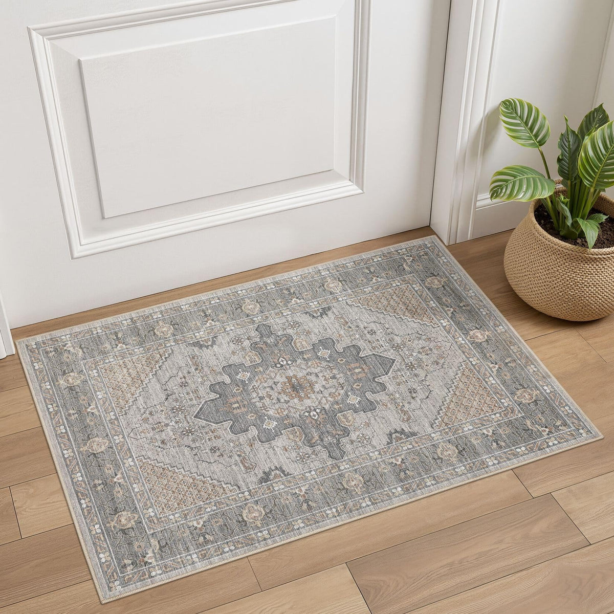 Tortania Area Rug 5x7 Living Room Rug Washable Soft Cream/Blue