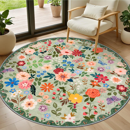 PLHXFR Area Rug Living Room: 5x7 Floral Washable Boho Carpet Dark Green