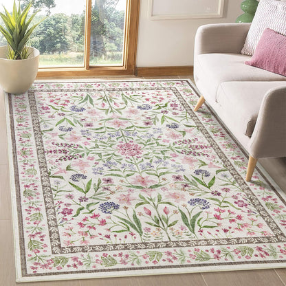 Amearea 6x9 Pink Rugs for Bedroom Girls, Floral Area Rugs for Living Room