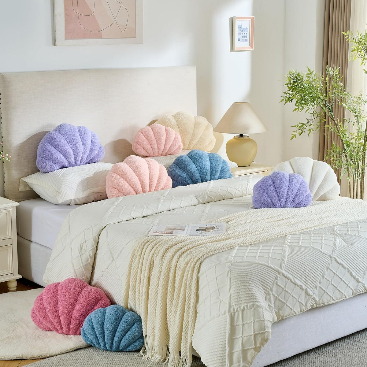 CANGHI Shell Pillow, Seashell Pillow,Seashell Throw Pillows,White 13"x10"