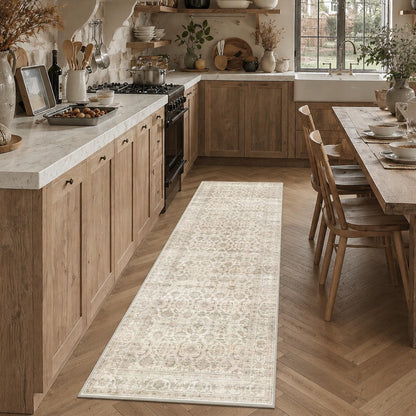 JOOJA 6x9 Brown Vintage Boho Washable Area Rug, Soft Low Pile Floor Carpet