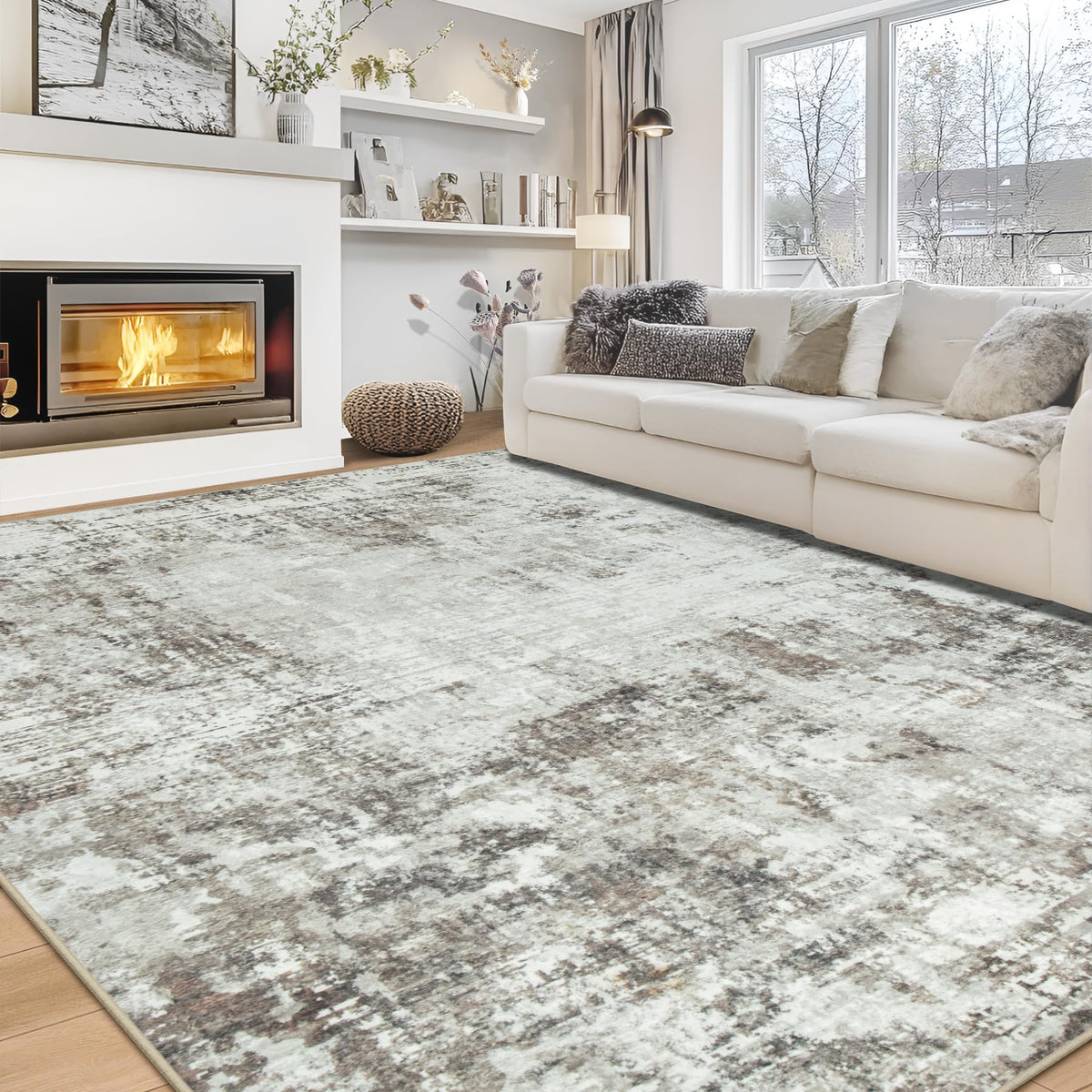 8x10 Area Rugs for Living Room Bedroom Dining Room Washable Blue Grey