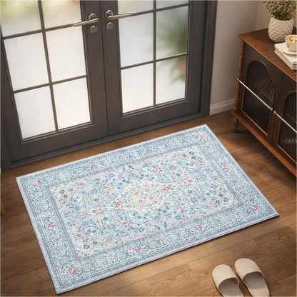 Goideal Washable Rug 4x6, Beige Area Rugs Non Slip, Indoor Low Pile Carpet with Rubber Backing for Living Room Kitchen Bathroom Entryway Office Bedroom