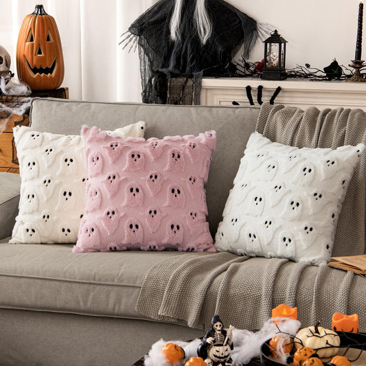 MIULEE White Halloween Pillow Covers Cute Ghost Decor Set of 2 18x18