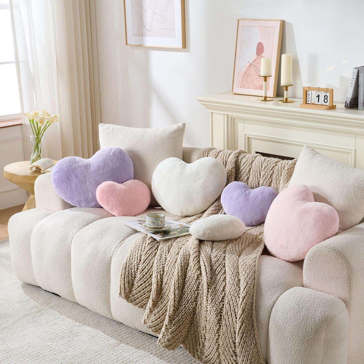 2PCS Heart Throw Pillows Room Decor Home Decor Bedroom Decor,White 9"*13"