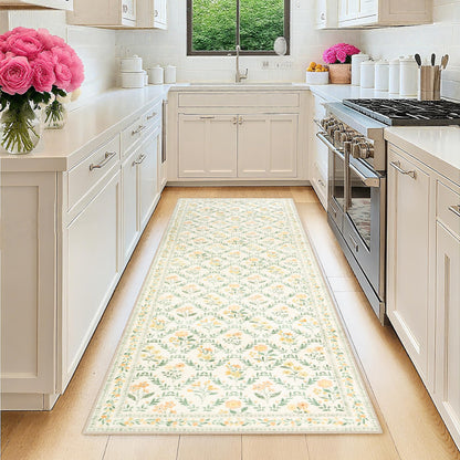 PLHXFR Area Rug Living Room: 5x7 Floral Washable Boho Carpet Dark Green
