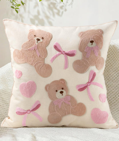 Animal Embroidered Throw Pillow Cover 18x18 Inch, Floral Birds