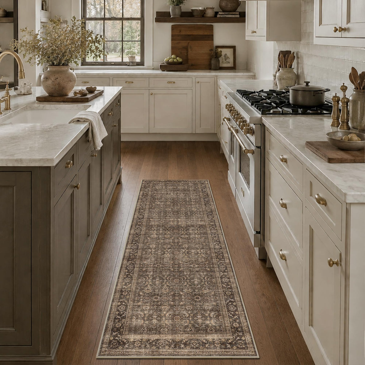 JOOJA 6x9 Brown Vintage Boho Washable Area Rug, Soft Low Pile Floor Carpet