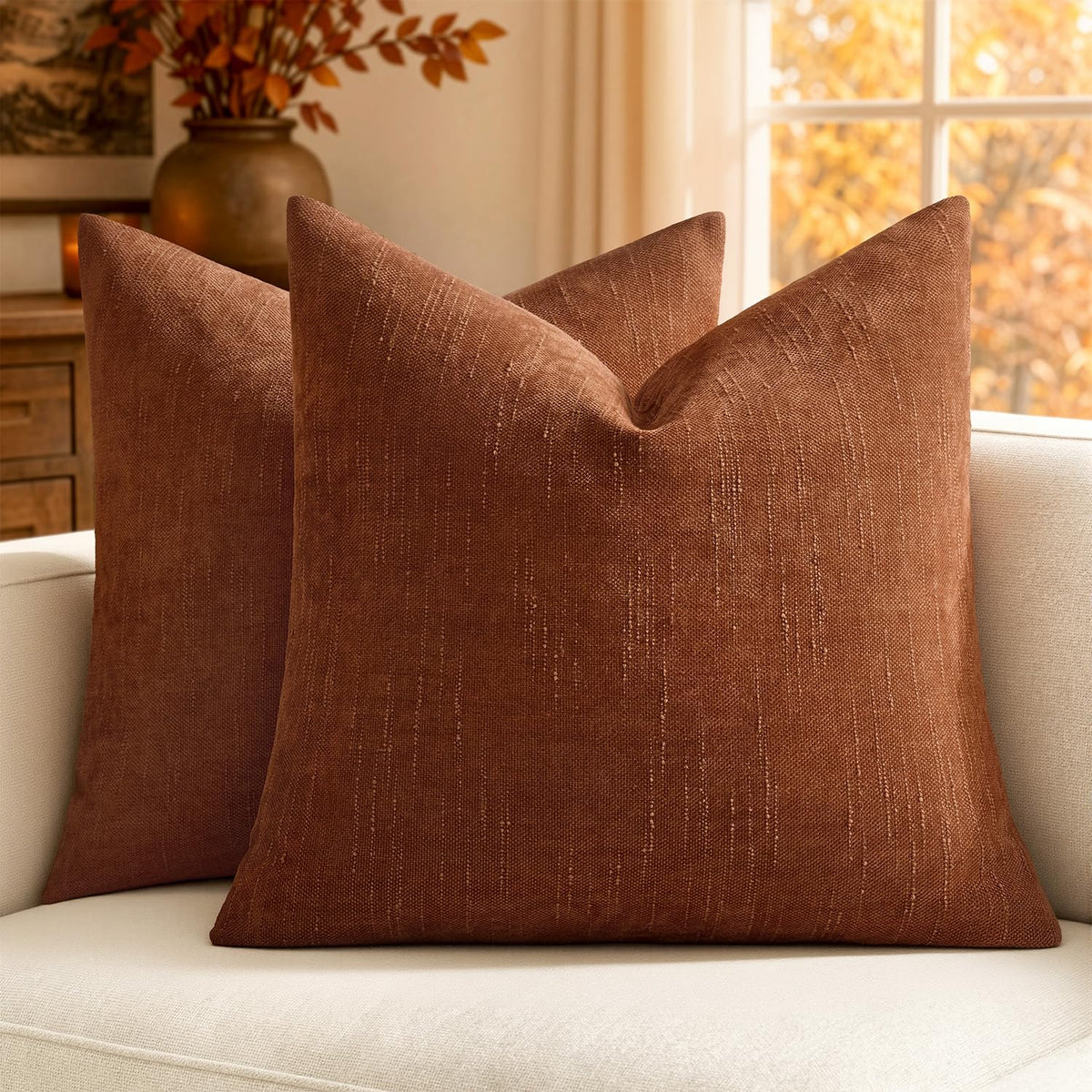 MIULEE Textured Chenille Throw Pillow Covers 20x20 Inch Taupe Grey