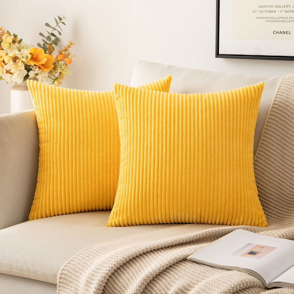 MIULEE Fall Decorative Corduroy Throw Pillow Covers Set of 2 18x18 Orange