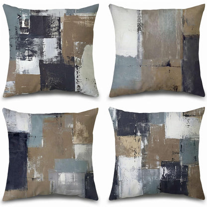 Set of 4 Blue and Grey Abstract Art Artwork Pillow Cover 18 x 18 Inch, Gallery Modern Decorative Throw Pillows Cushion Cover for Bedroom Sofa Living Room
