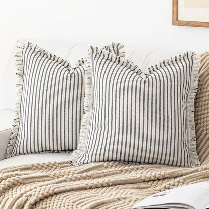 YEENAASY Throw Pillow Covers 18x18 Boho Striped Pillow Cases with Tassel