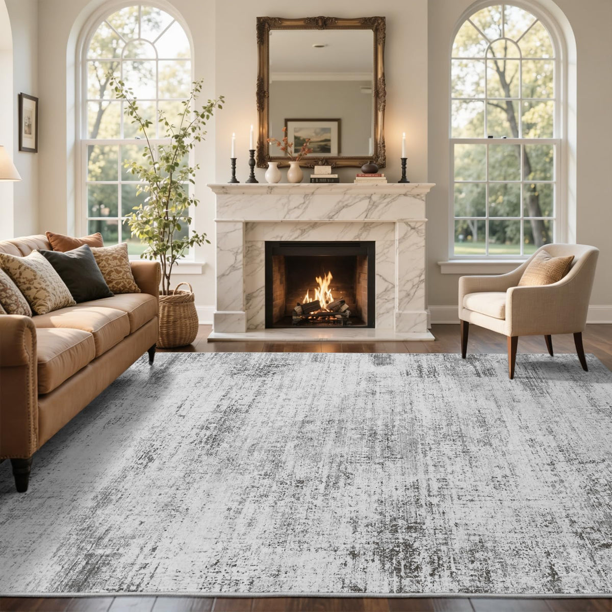 6x9 Ft Abstract Washable Area Rugs for Living Room Blue