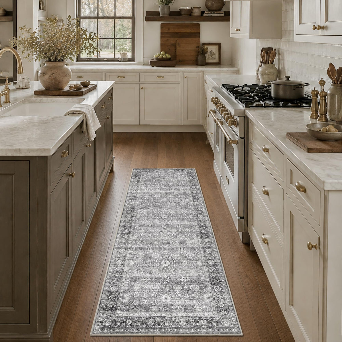 JOOJA 6x9 Brown Vintage Boho Washable Area Rug, Soft Low Pile Floor Carpet