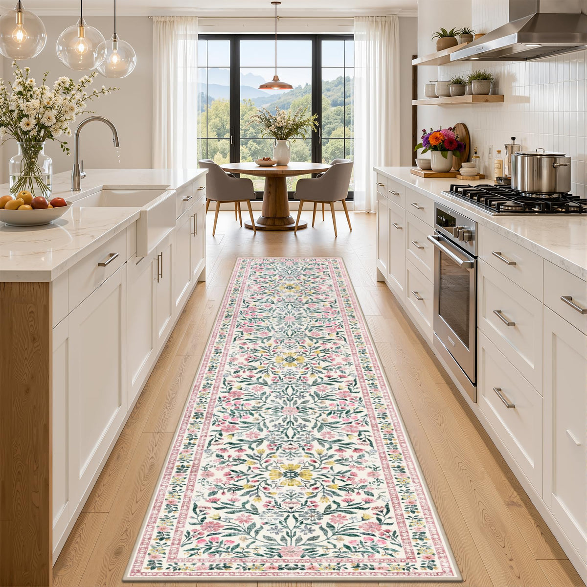 PLHXFR Area Rug Living Room: 5x7 Floral Washable Boho Carpet Dark Green