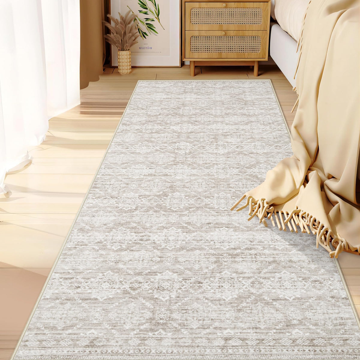 Area Rug for Living Room 6x9: Large Washable Boho Moroccan Rugs Geometric Neutral Rug, Non-Slip Foldable Morden Farmhouse Indoor Floor Carpet for Bedroom Dining Table Home(Brown Green,6'x9')