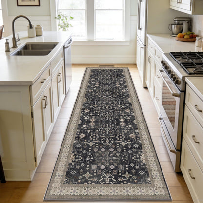 8x10 Washable Area Rugs for Living Room (Charcoal Blush Ivory)