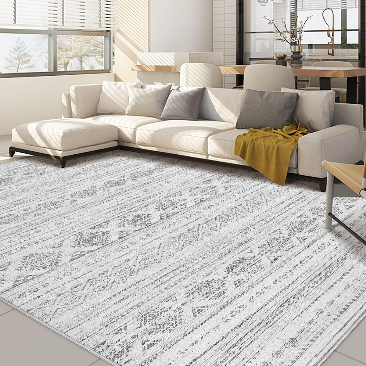Nakagishi Boho 5x7 Area Rug Living Room Rugs Machine Washable Beige/Brown
