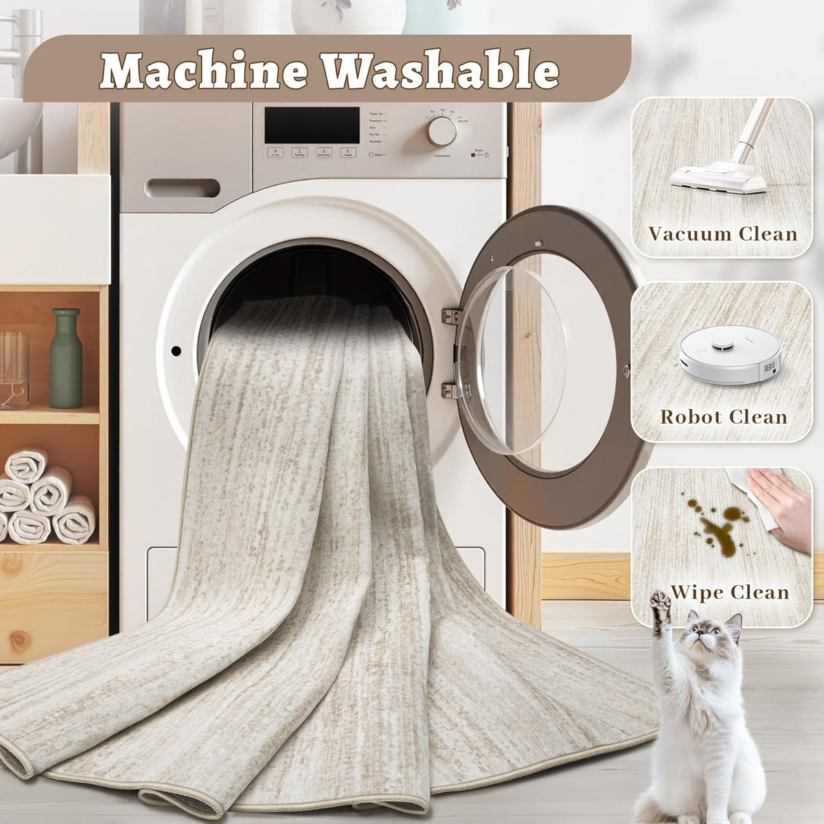 Area Rug 6x9 Living Room Rugs: Washable Modern Rug Non-Slip Soft Rugs Stain Resistant Printed Rug Indoor Carpet for Bedroom Kitchen Dining Room Nursery Home(Beige, 6'x9')