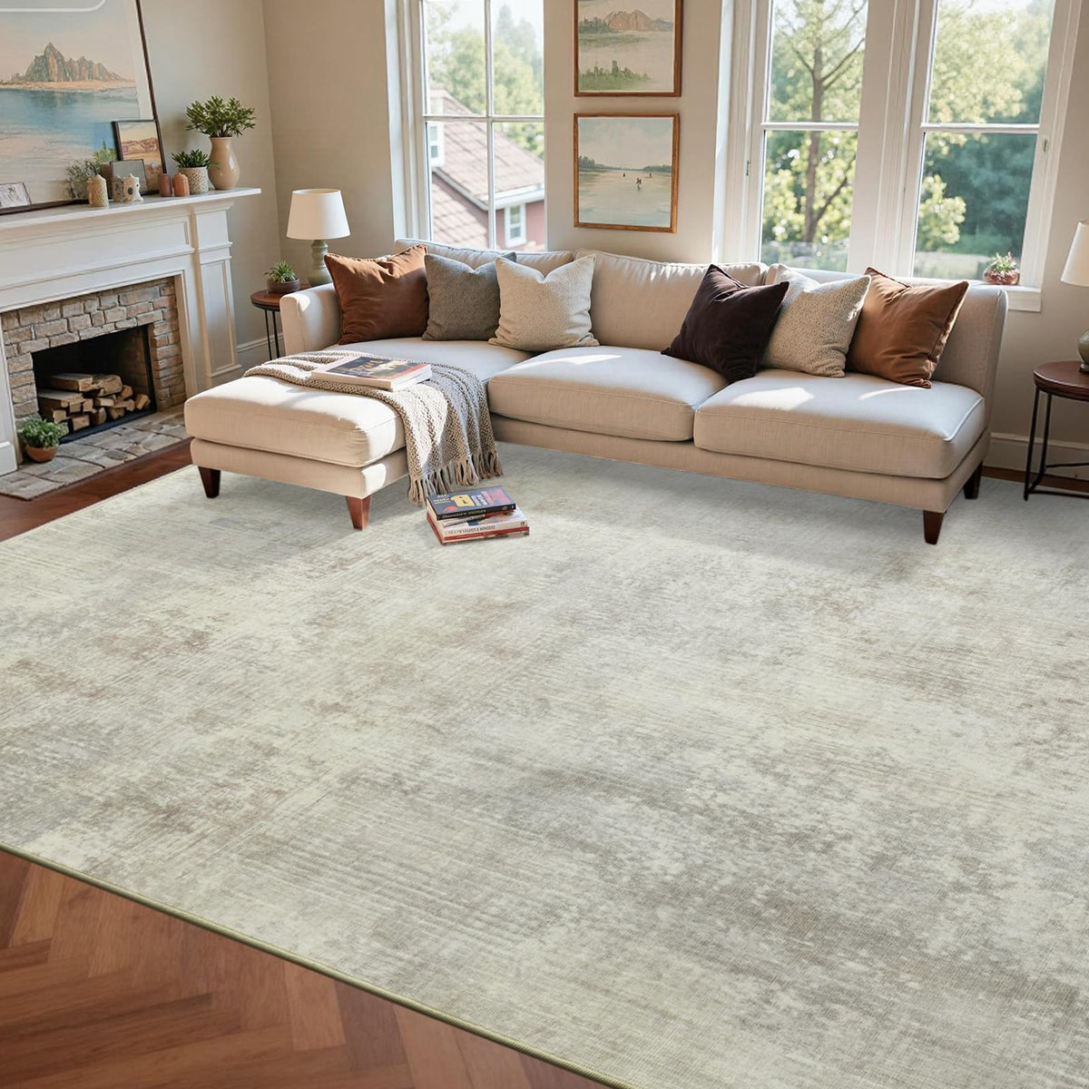6x9 Ft Abstract Washable Area Rugs for Living Room Blue