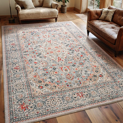 Goideal Washable Rug 4x6, Beige Area Rugs Non Slip, Indoor Low Pile Carpet with Rubber Backing for Living Room Kitchen Bathroom Entryway Office Bedroom