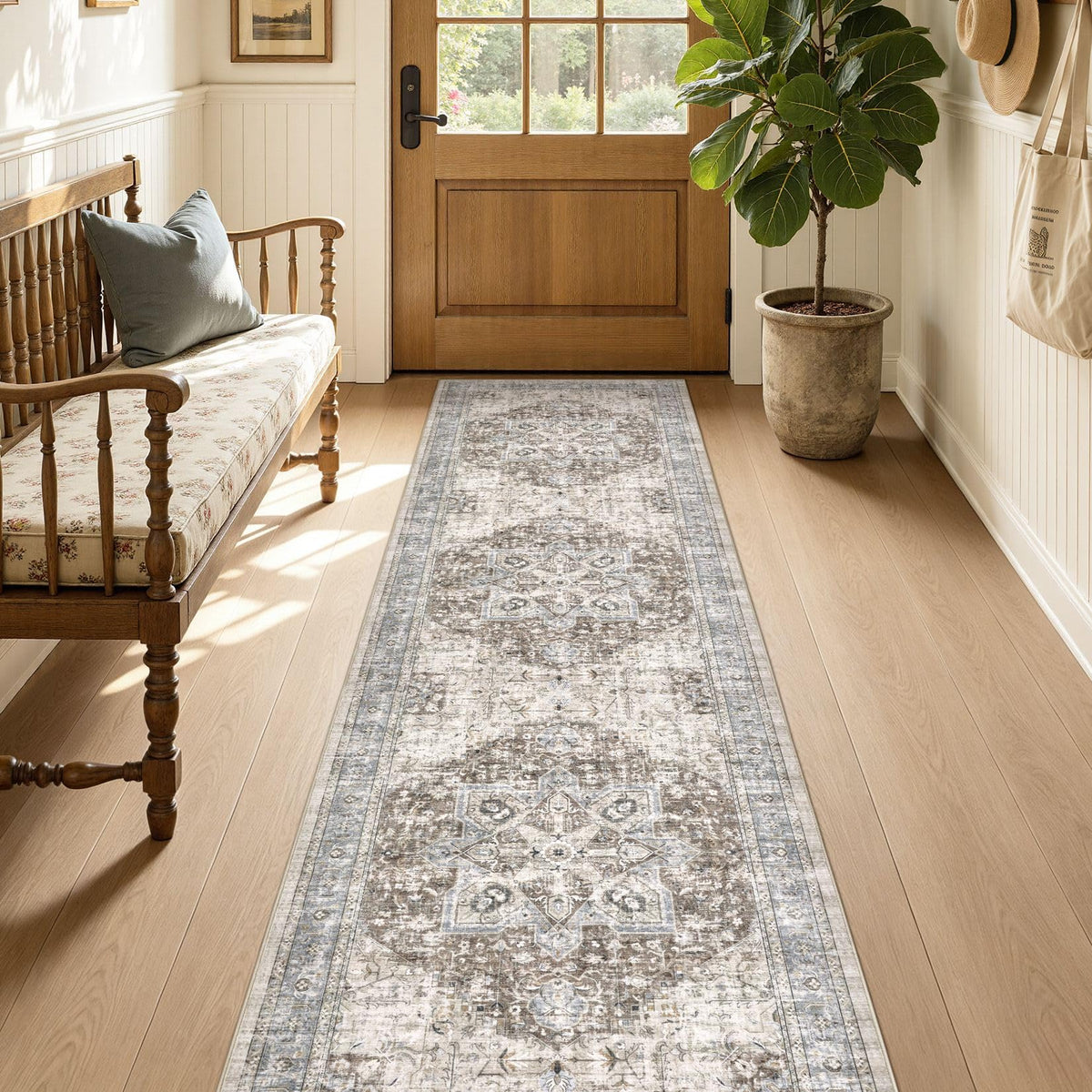Tortania Area Rug 5x7 Living Room Rug Washable Soft Cream/Blue