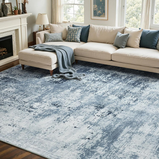 6x9 Ft Abstract Washable Area Rugs for Living Room Blue