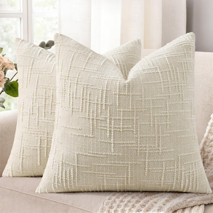 decorUhome Textured Chenille Throw Pillow Covers 18x18 Set of 2 Cream White