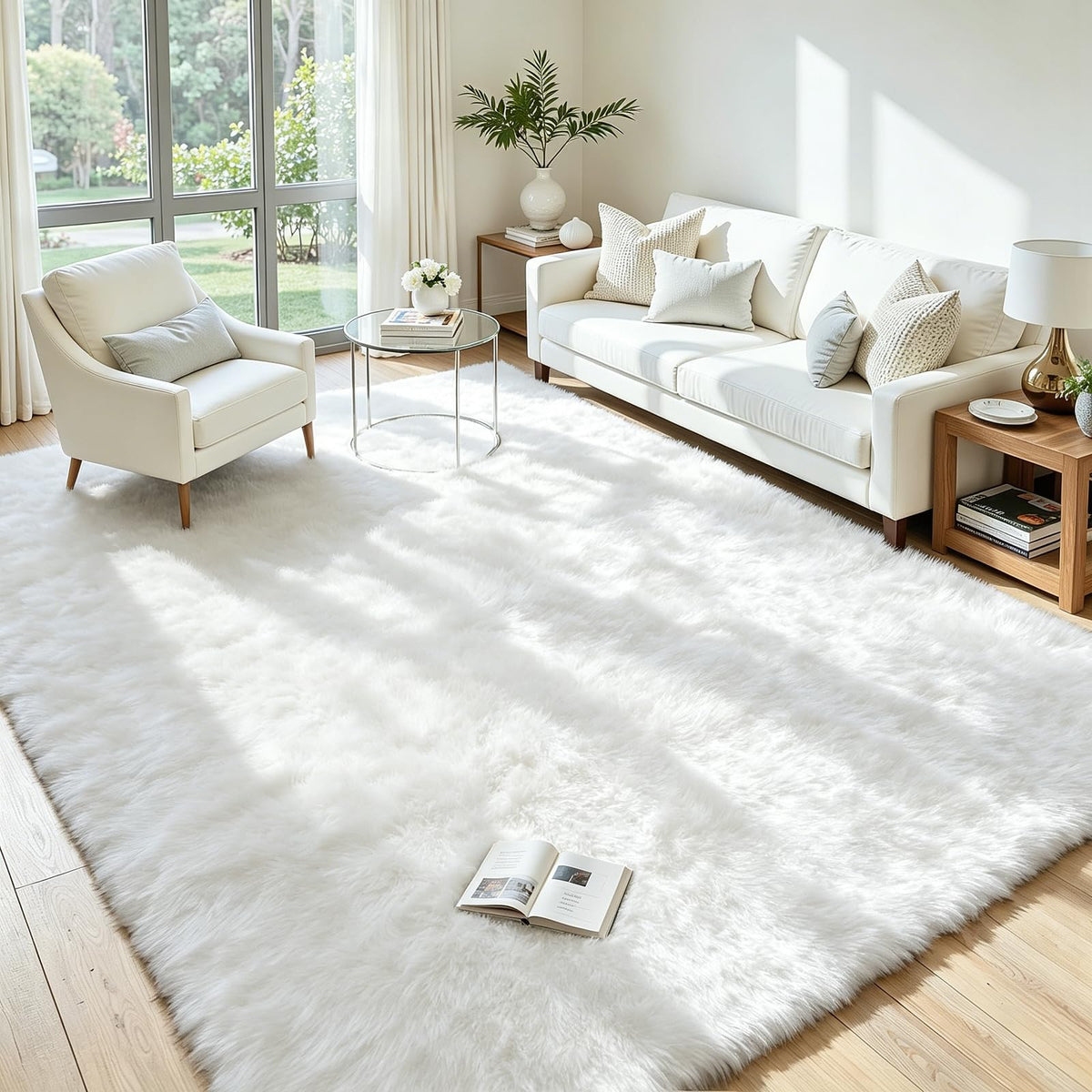 8x10 Fluffy Area Rug for Living Room: Non-Slip Grey Camel Bedroom Carpet