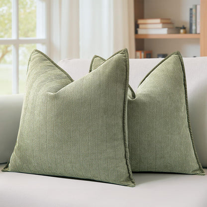 MIULEE Pack of 2 Sage Green Decorative Chenille Pillow Covers 20x20 Inch