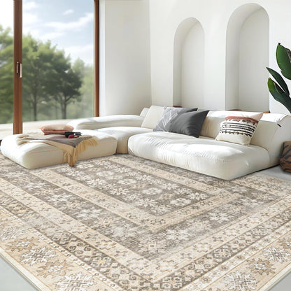 Area Rug for Living Room 6x9: Large Washable Boho Moroccan Rugs Geometric Neutral Rug, Non-Slip Foldable Morden Farmhouse Indoor Floor Carpet for Bedroom Dining Table Home(Brown Green,6'x9')