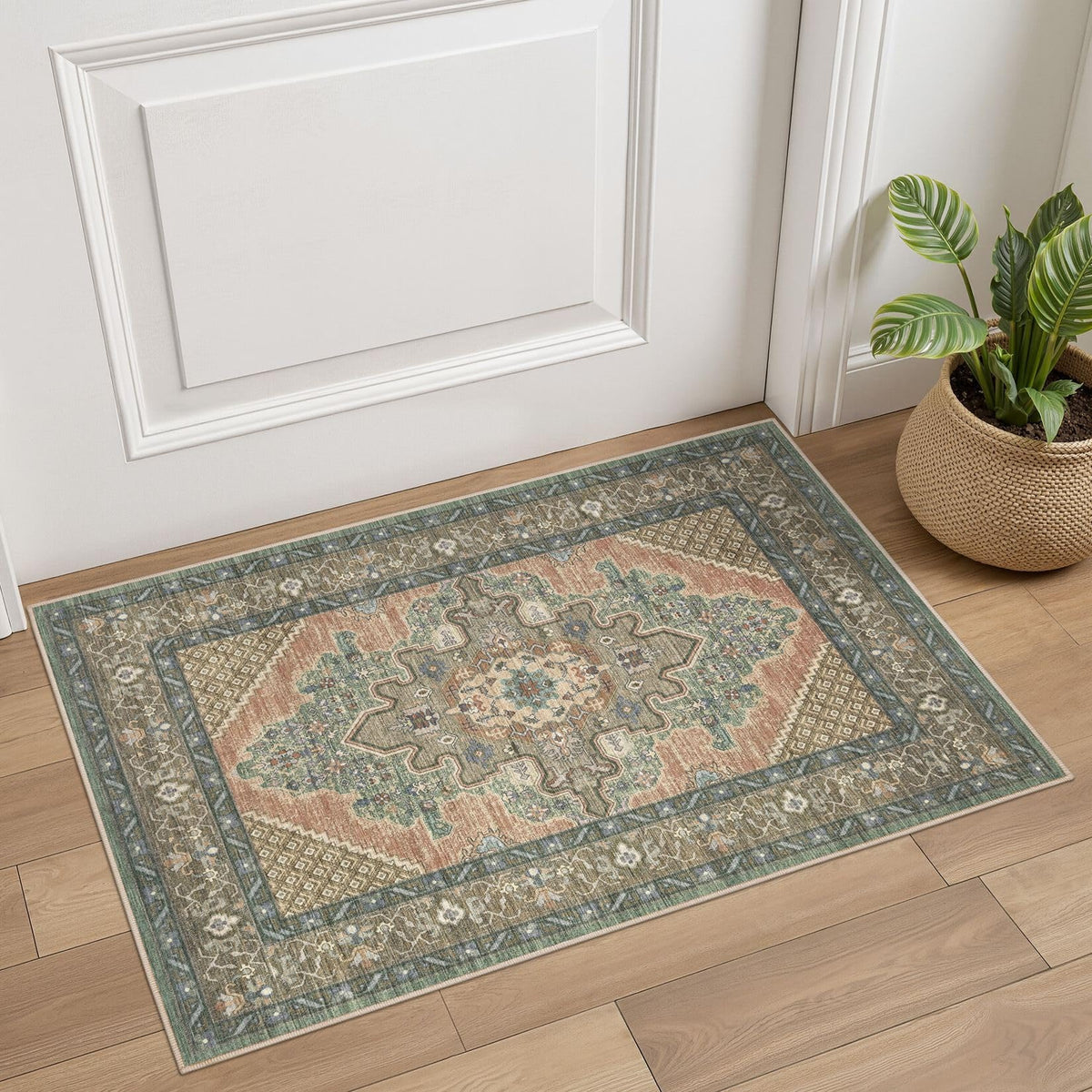 Tortania Area Rug 5x7 Living Room Rug Washable Soft Cream/Blue