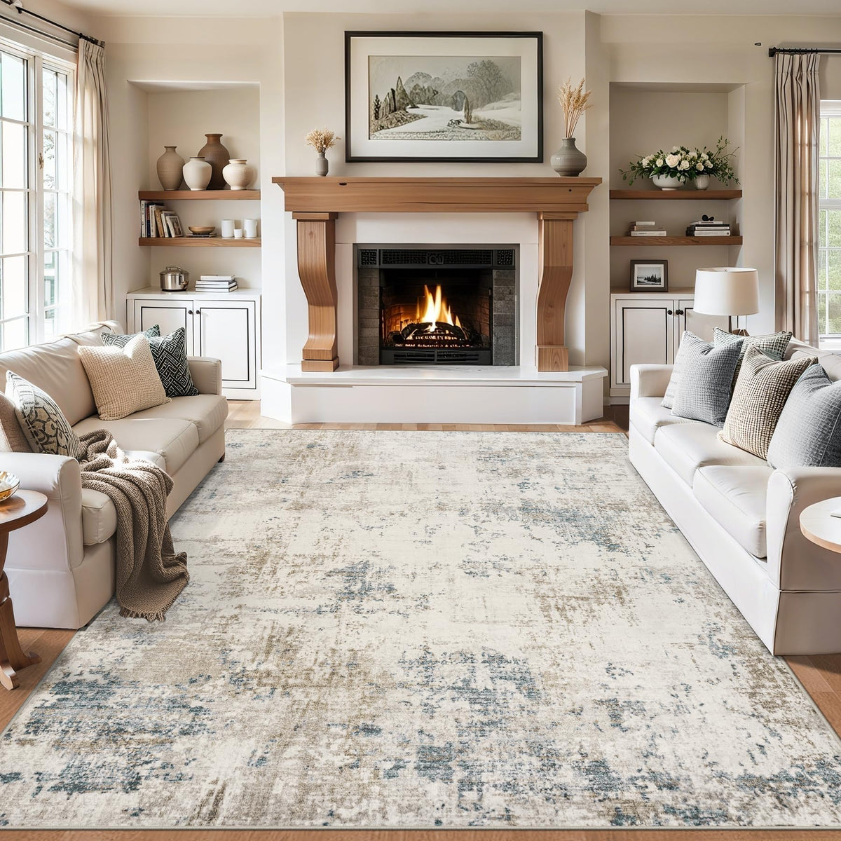 PLHXFR 6x9 Area Rug Living Room: Abstract Washable Carpet Brown Black