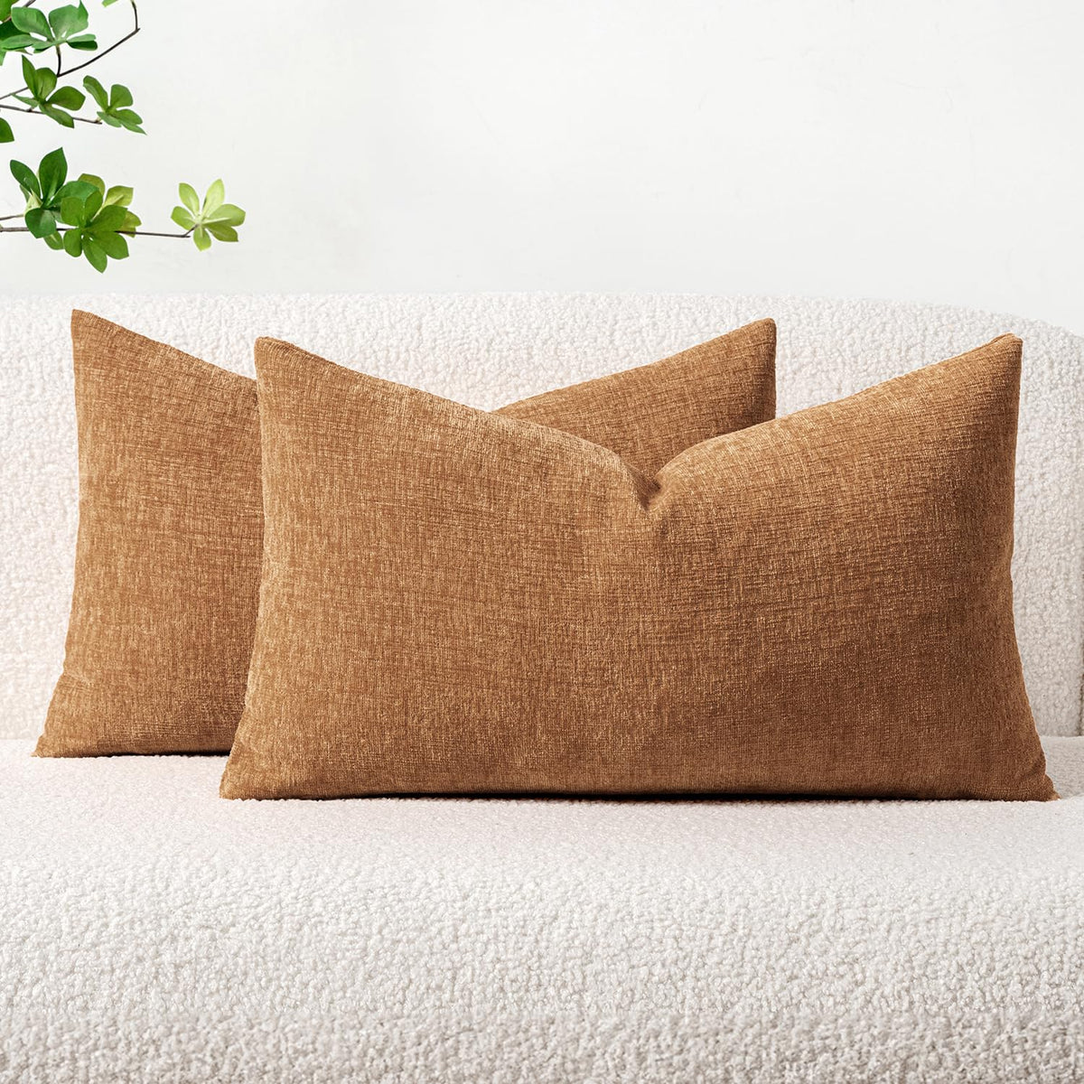 MIULEE Soft Chenille Fall Throw Pillow Covers Burnt Orange 18x18 Pack of 2