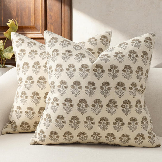 Farmhouse Floral Pillow Covers 20x20 Set of 2, Country Botanical Throw Pillow Cover for Sofa Couch Bed Living Room, Rustic Vintage Flower Cushion Covers Cottage Home Decor,Vintage Walnut
