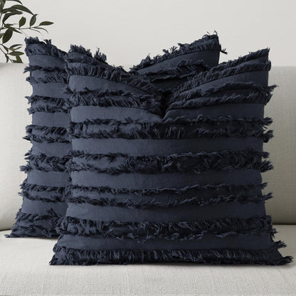 MIULEE Boho Linen Striped Throw Pillow Covers 16x16, Light Blue