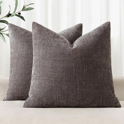 MIULEE Textured Chenille Throw Pillow Covers 20x20 Inch Taupe Grey