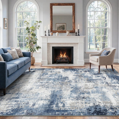 6x9 Ft Abstract Washable Area Rugs for Living Room Blue
