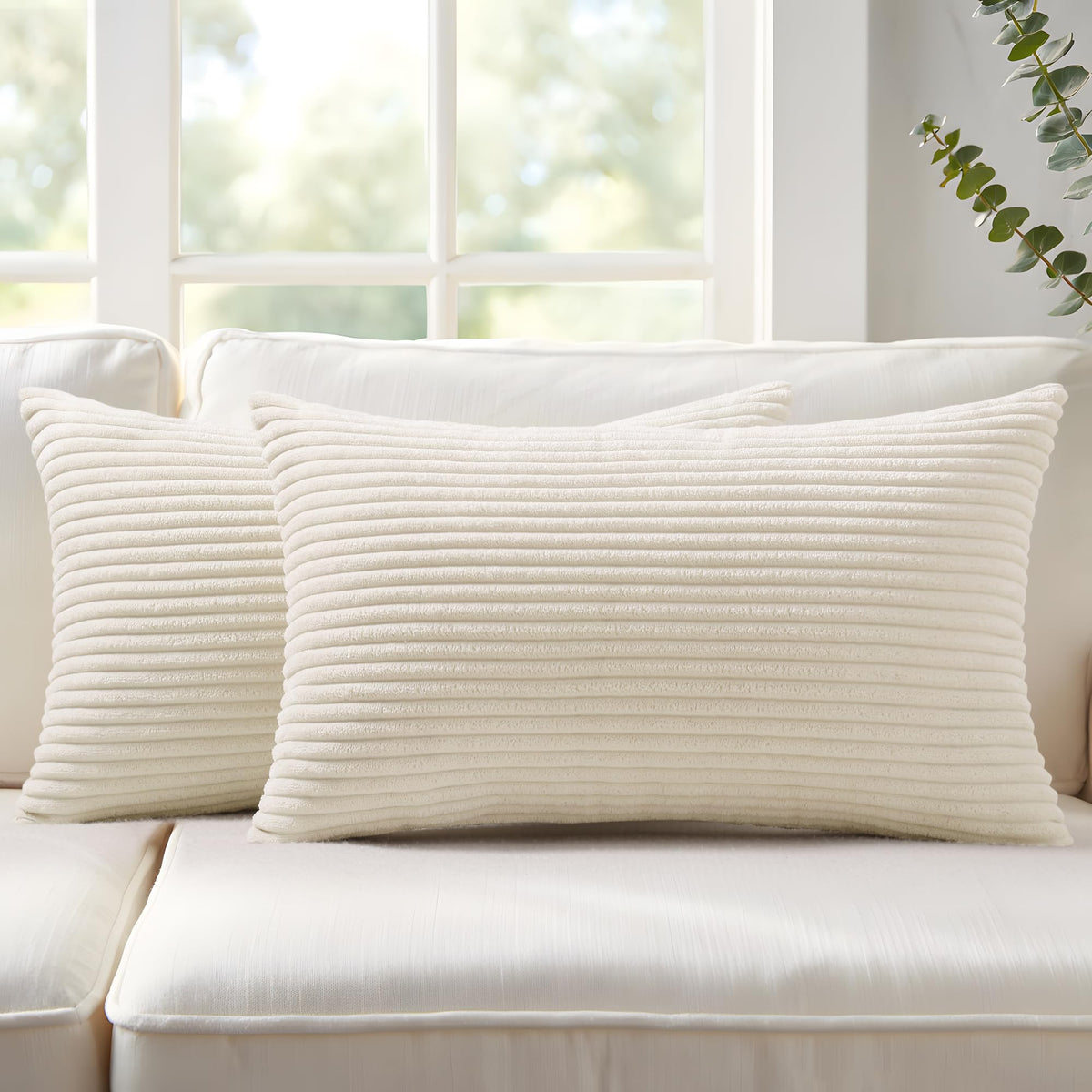 Mecatny Corduroy Fall Throw Pillow Covers 18x18 Set of 2 Olive Green