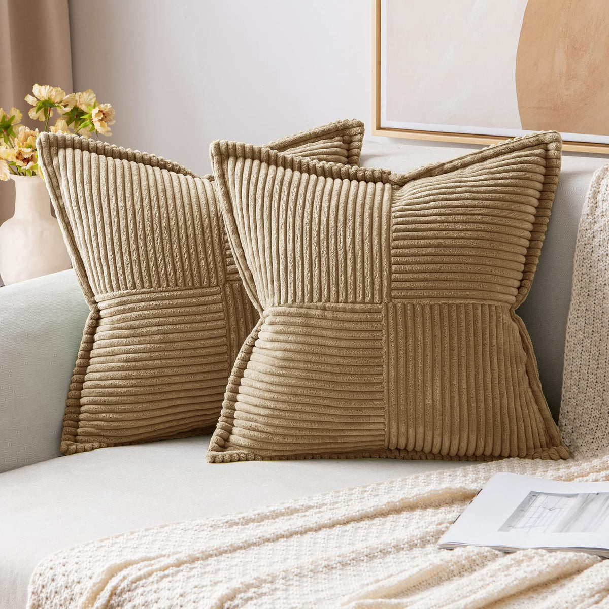 MIULEE Decorative Throw Pillow Covers for Couch 18x18 Inch Beige 2 Pack