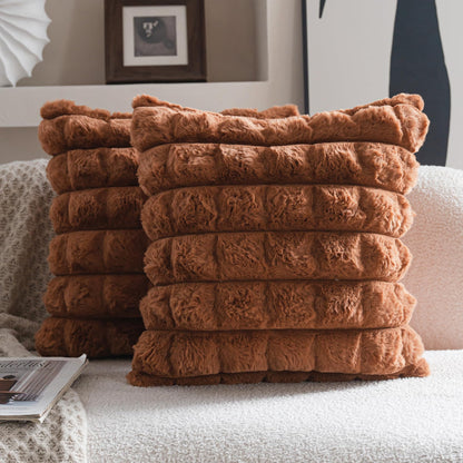 Neelvin Pink Faux Fur Cozy Soft Striped Decorative Throw Pillow Covers 18x18 inch Set of 2,Velvet Pillowcase Cushion Case for Sofa Couch