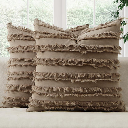 MIULEE Boho Linen Striped Throw Pillow Covers 16x16, Light Blue