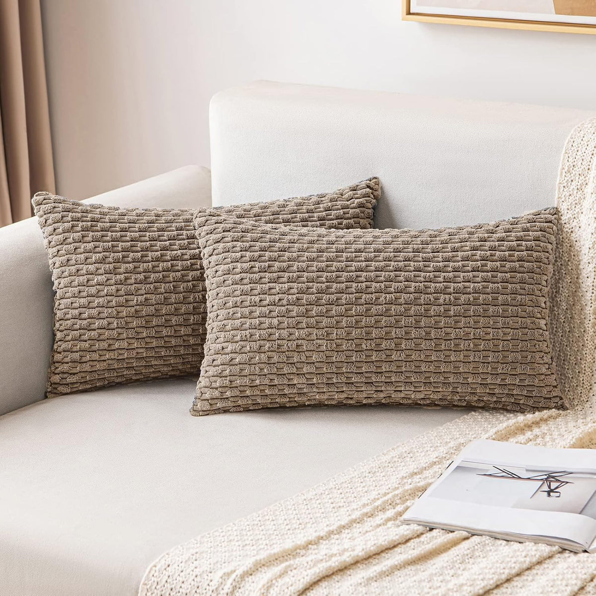 MIULEE Decorative Throw Pillow Covers 18x18 Sage Green Textured Corduroy