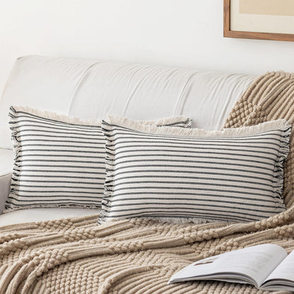 YEENAASY Throw Pillow Covers 18x18 Boho Striped Pillow Cases with Tassel